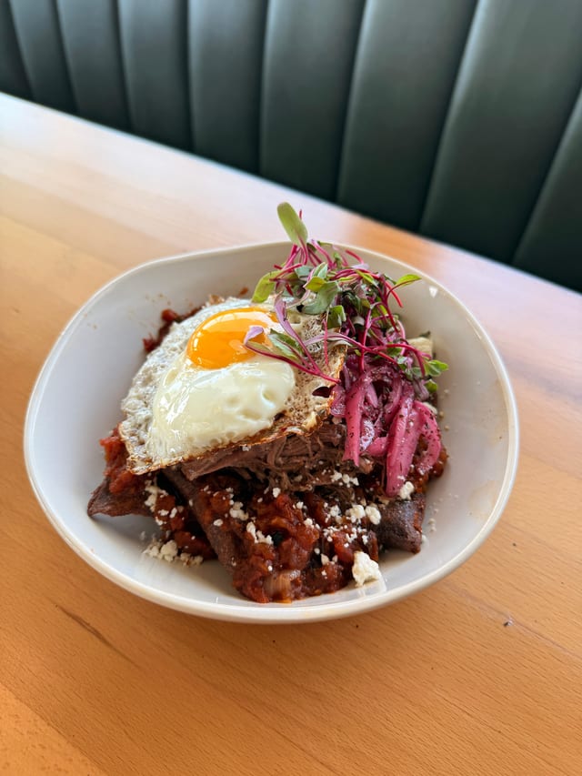 Beef Machaca Chilaquiles.