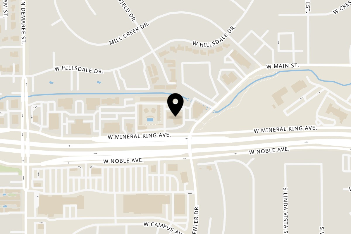 Map showing the location of Sunny Hyde Up on 3200 W Mineral King Ave in Visalia